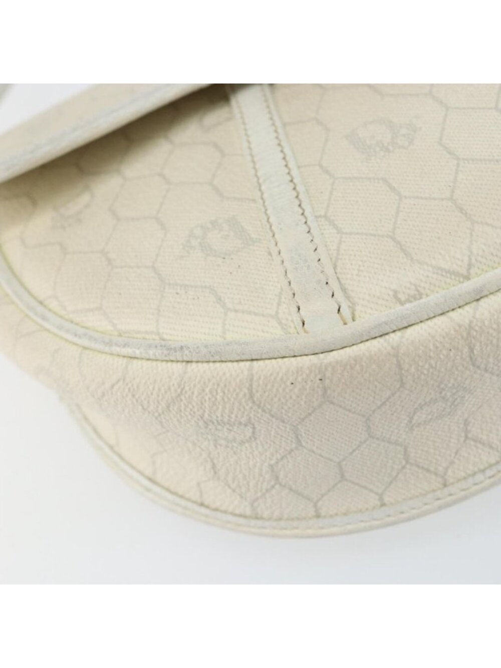 Authentic Christian Dior Honeycomb Canvas Chain Shoulder Bag PVC White Gold - Picture 3 of 16